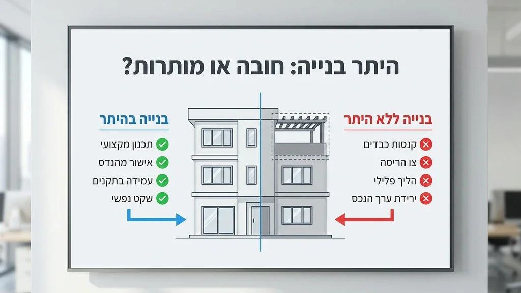 מבנה עם תוספת בנייה הממחיש חריגות בנייה