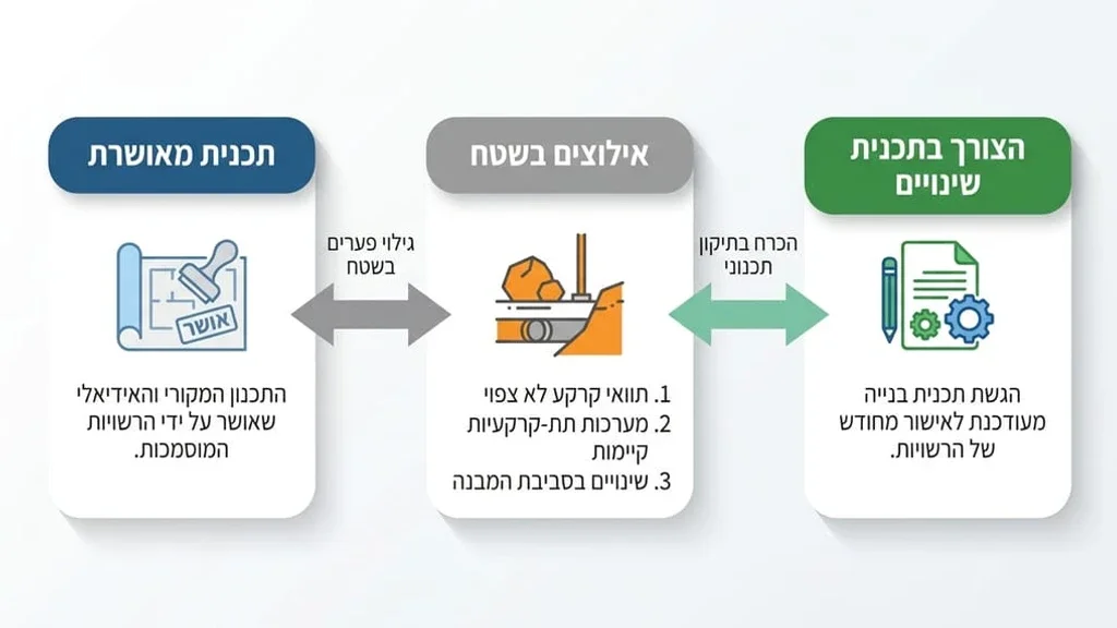 מהנדס בוחן תכנית שינויים באתר בנייה